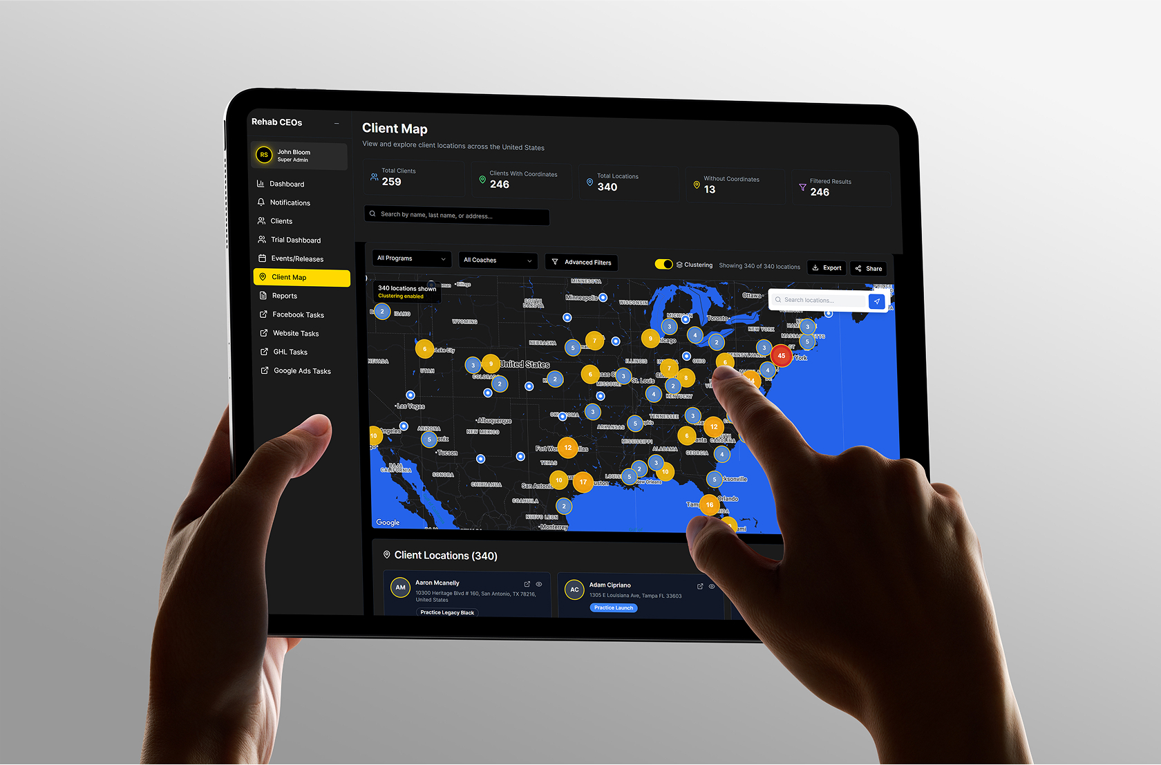Rehab CEOs client interface