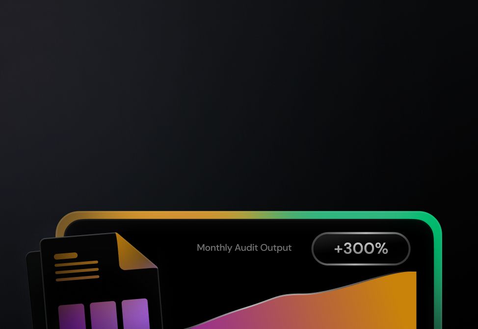 Monthly audit output dashboard showing 300% increase
